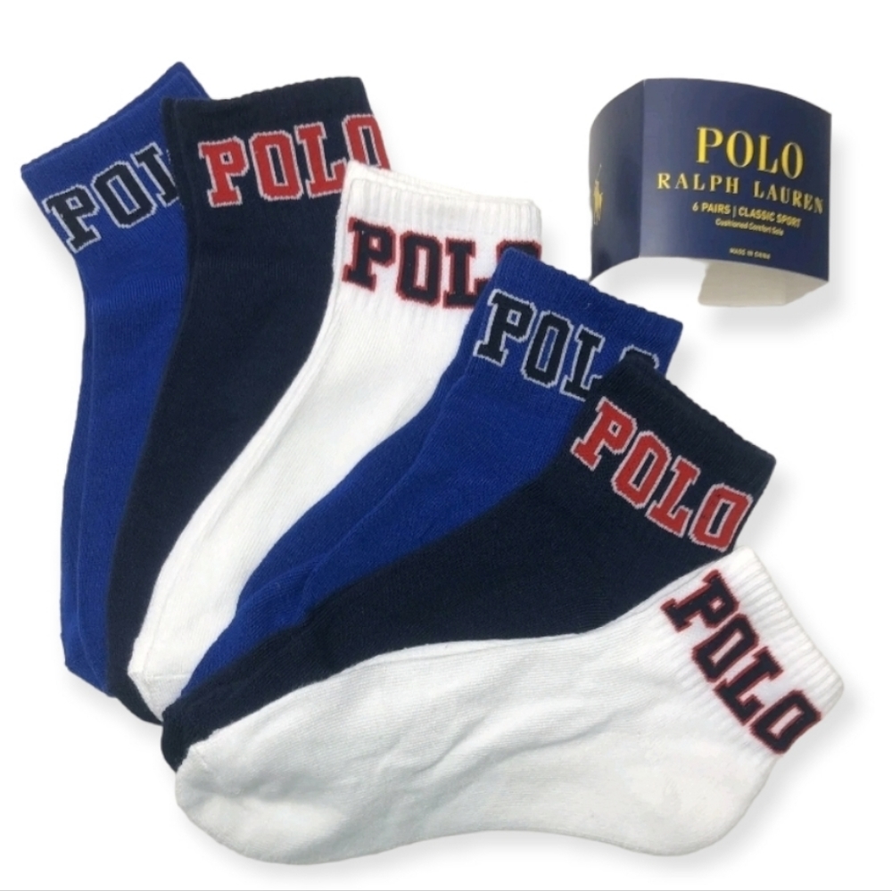 Polo Ralph Lauren 6-Pairs Men’s Quarter Crew Socks  Multi Colors,Cushion…